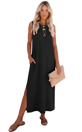 RUMIA Womens Summer Dresses Sleeveless Long Dress with Pockets - color: Black, size: XX-Large