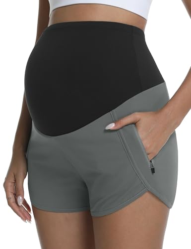 Women's Maternity Running Athletic Shorts - color: Grey, size: Small