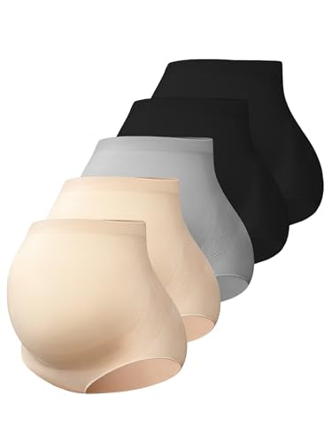 Maternity Underwear Over Bump, Pregnancy Panties Belly Support, Multi Pack - color: Black*2/Gray*1/Beige*2, size: Medium