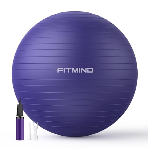 FITMIND_ Extra Thick Exercise Ball Yoga Ball 22in/26in/30in for Workout Pregnancy Stability,Anti-Burst and Slip Resistant Swiss Ball with Pump for Yoga, Pilates, Fitness,Birthing,Physical Therapy - color: purple, size: 22-26in/55-65cm