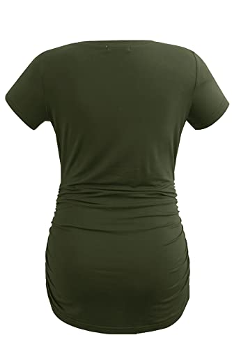 Smallshow Women's Side Ruched Tunic Maternity Shirts 3 Packs - color: Army Green-deep Grey-teal(3 Pack), size: Small