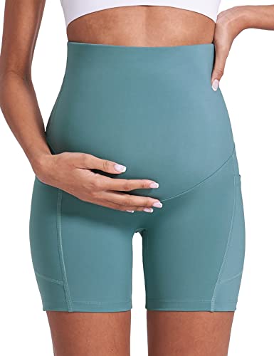 Enerful Maternity Biker Shorts with Pockets 8"/5" - color: Black+pink+light Blue 5", size: Small