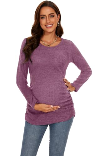 Smallshow Women's Maternity Sweater Shirt Long Sleeve - color: Maroon, size: Small