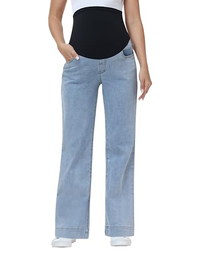 Women's Maternity Jeans Wide Leg Pants - color: Light Blue, size: XX-Large