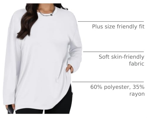 Trendy Queen Womens Oversized Side Slit Long Sleeve Shirts Fall Tops - color: White, size: Small