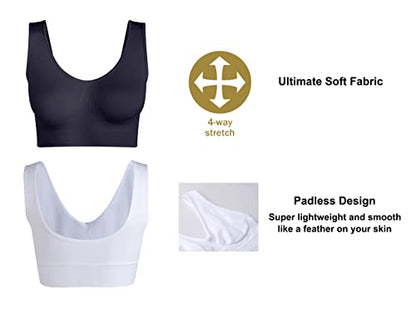 Women's Wireless Sleep Bras Unpadded Seamless Comfort Bras Throw-on Wirefree Bralettes 3 Pack - color: Black*white*grey, size: XX-Large