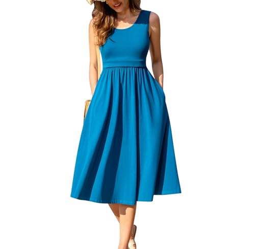 Women's Nursing Dresses Breastfeeding Comfortable Cotton Midi Breastfeeding Dress with Pockets - color: 48#prussian Blue, size: 2X