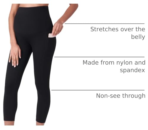 POSHDIVAH Maternity Capri Leggings with Pockets Pregnancy Workout Pants - color: Black Blue, size: Small