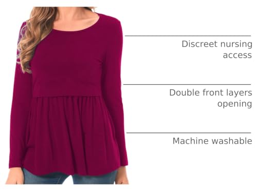 Bearsland Women’s Scoop Neck Nursing Top - color: Ajwine Red, size: Medium