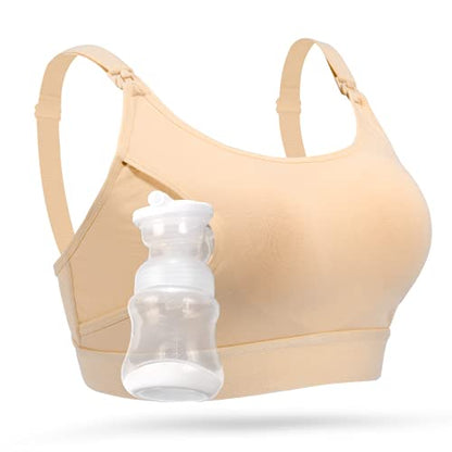 Momcozy Hands Free Pumping & Nursing Bra, Adjustable Cotton Breast Pump Bra - color: Beige, size: XX-Large