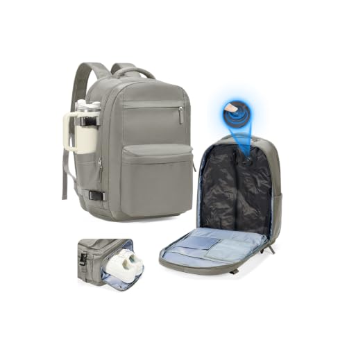 suradar Vacuum Backpack Travel with Pump,Travel Backpack with One Button Vacuum System Vacpack Sealed Compression Airbag Carry on Flight Approved Laptop Backpack Space Saver Bags Brown - color: B3-grey Brown
