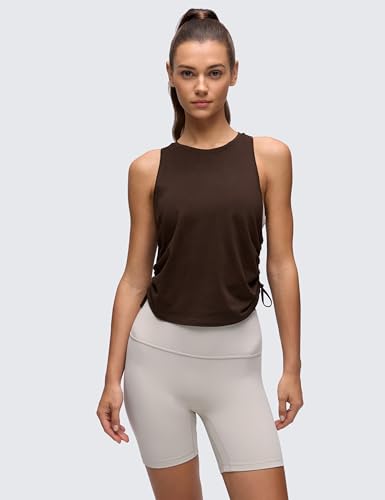 CRZ YOGA Pima Cotton Ruched Tank Top - color: Hot Fudge Brown, size: Large