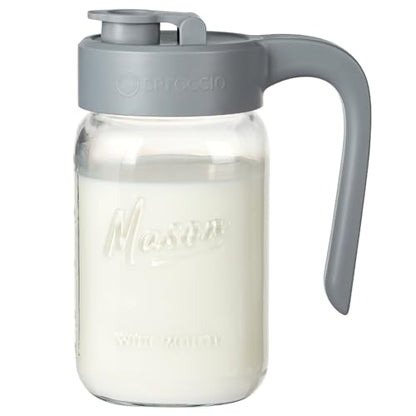 Mason Jar Pitcher, 32 oz (1 quart), Glass Pitcher with Lid - color: Gray