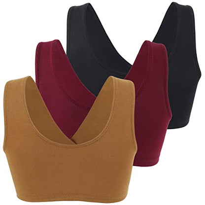 Women's Cotton Wireless Sleep Bra for Nursing and Maternity - color: Black+red+olive, size: Medium