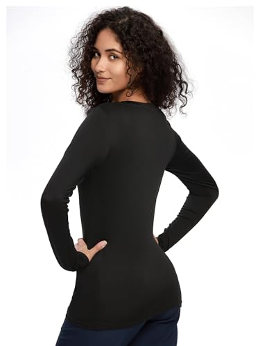 COZYFIT Underscrub Long Sleeve Women, Scrubs Undershirts, Crew Neck - color: Black, size: X-Large