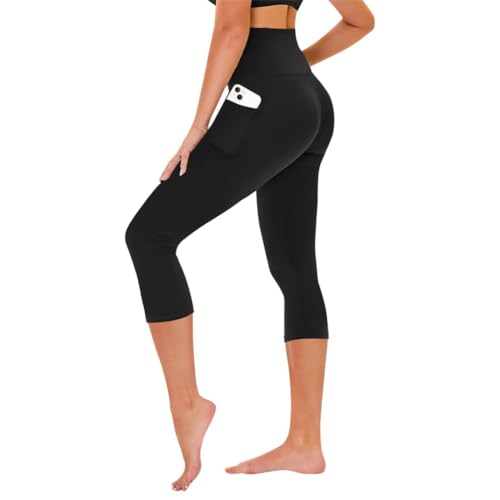 TNNZEET Capri Leggings for Women - Tummy Control High Waisted Soft Yoga Pants for Gym Workout - color: A-black, size: Small-Medium