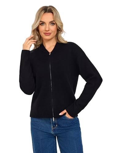 Cardigan Sweaters for Women - Baseball Collar Winter Sweater Jacket - color: Black, size: Medium