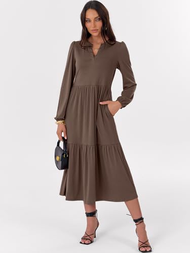 ANRABESS Women's Long Sleeve Fall Flowy Boho Maxi Dresses - color: Brown, size: XX-Large