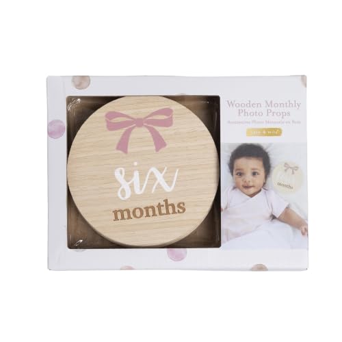 Kate & Milo Wooden Baby Monthly Milestone Discs, Pink Bow Design