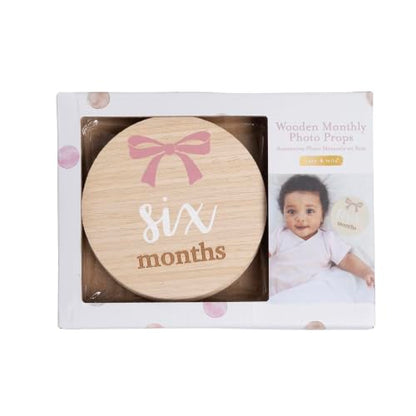 Kate & Milo Wooden Baby Monthly Milestone Discs, Pink Bow Design