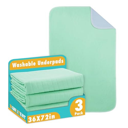 Bunlitent Incontinence Bed Pads, 36"x72", 3 Pack, Washable Underpads, Green - color: Green, size: 36"x72" (3 Packs)