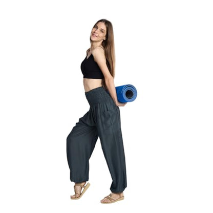 Tranquil Threads High-Waisted Boho Harem Yoga Pants for Women - color: Grey, size: Small