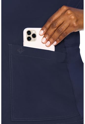 Med Couture Touch Maternity Scrub Top Womens V-Neck 2 Pockets Pregnancy Fit - color: Navy, size: Medium