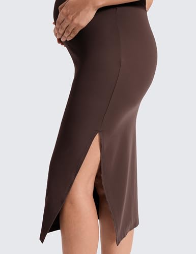 CRZ YOGA Maternity Side Split Midi Skirts - color: Hot Fudge Brown, size: Large