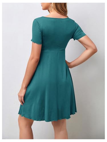 OYOANGLE Women's Maternity Tie Front V Neck Short Dresses - color: Teal Blue, size: Small