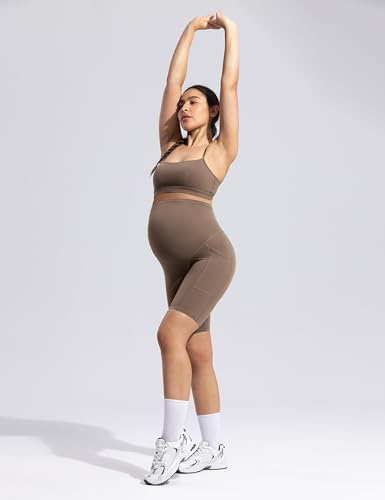 POSHDIVAH Creamluxe Maternity Biker Shorts with Pockets 6"/8" - color: Mocha Mousse, size: Small