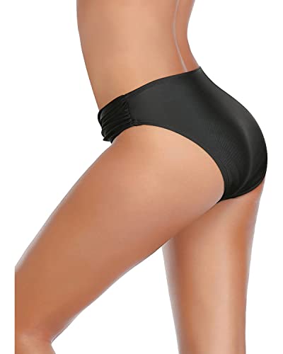 Women Twist Bikini Bottom Full Coverage Ruched Bathing Suit Bottoms - color: Black, size: Medium
