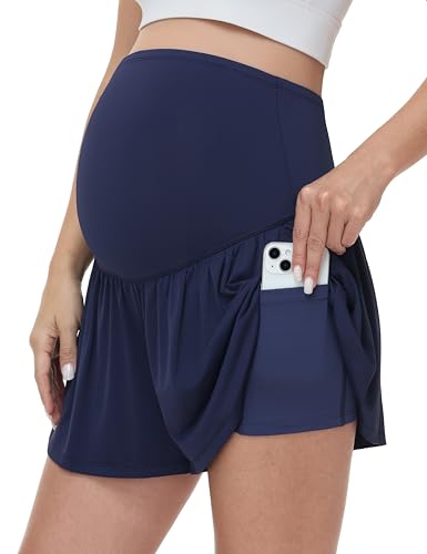 Maternity Flowy Shorts Stretchy Pregnancy Skirts - color: Navy Blue, size: XX-Large