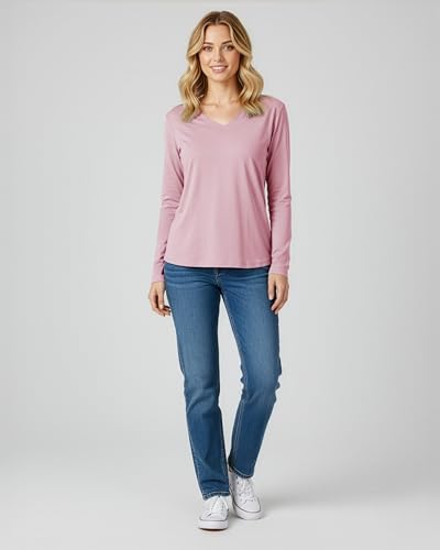 4 Pack Women's Long Sleeve Cotton V Neck Tshirts Basic Tees Tops Undershirt - color: Set 6, size: Large