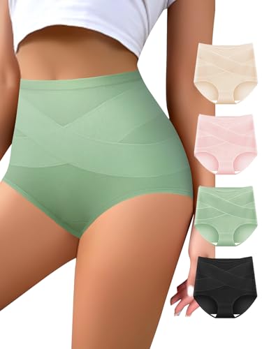 Women's High Waisted Underwear Slightly Tummy Control Panties 4 Pack - color: Multicolor, size: Large