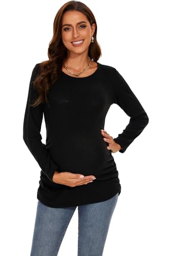 Smallshow Women's Maternity Sweater Shirt Long Sleeve - color: Black, size: Medium