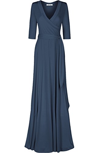 Women's 3/4 Sleeve Deep V-Neck Maxi Faux Wrap Solid Plus Size Dress - color: Charcoal-v-neck, size: Medium