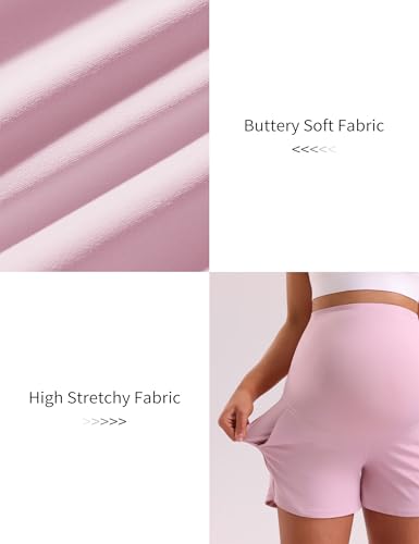 Mama Land Women's Maternity Athletic Shorts with Pockets, 4 Inch - color: Misty Pink, size: Medium