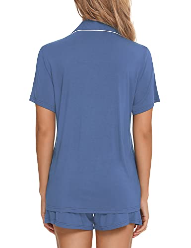 Anjue Womens Pajamas Set Short Sleeve Button Down Soft Pj Sets S-XXL - color: A.blue, size: Small