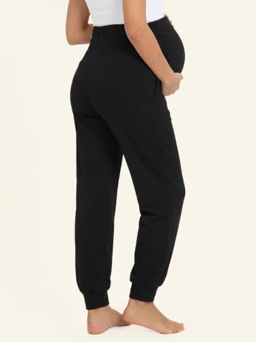 Summer Mae Viscose Maternity Jogger Pants Pregnancy Lounge Pant with Pocket - color: Black, size: Large