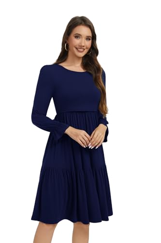 Smallshow Women's Ruffle Maternity Nursing Dress Long Sleeve - color: Navy, size: Medium
