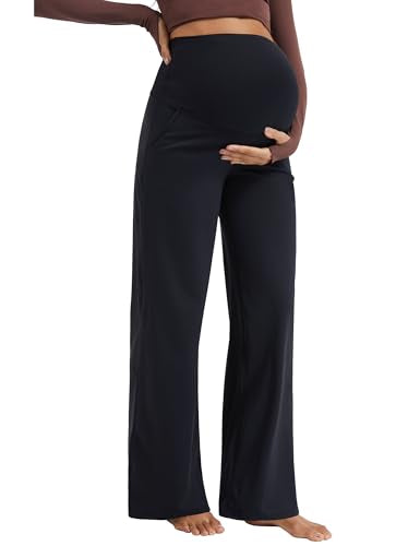 MathCat Maternity Pants Pregnancy Work Trousers Over the Belly - color: Black, size: X-Large