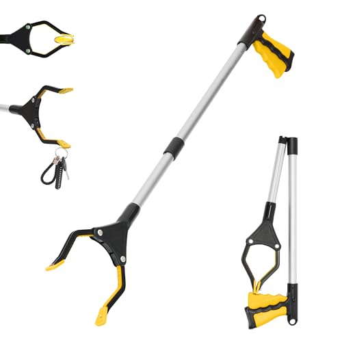 32" Foldable GrabRunner Reacher Grabber with Strong Magnetic Tip for Seniors, Disabled, After Surgery Recovery(Yellow) - color: Yellow