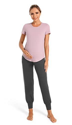 V VOCNI Women's Maternity Joggers Pants Pregnancy Sweatpants - color: A-black/Dark Grey, size: Small