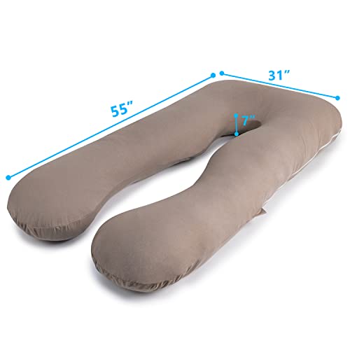 QUEEN ROSE Pregnancy Pillow, U Shaped Maternity Body Pillow, Nomad - color: Cooling Silky - Natural Nomad