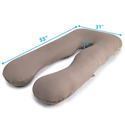 QUEEN ROSE Pregnancy Pillow, U Shaped Maternity Body Pillow, Nomad - color: Cooling Silky - Natural Nomad