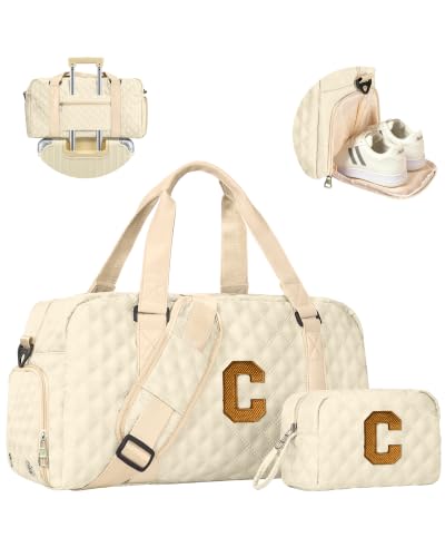 Monogrammed Gifts Women Overnight Bag for Daughter, 21st birthday gifts - color: off whtie, style: C