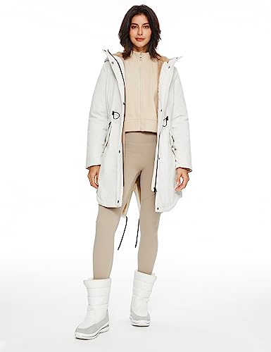 Orolay Women's Thicken Fleece Lined Parka Winter Coat Hooded Jacket with Pockets - color: Beige, size: Medium