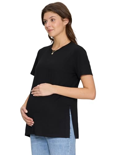 Women's Maternity Shirts, Crew Neck Maternity Top Short Sleeve - color: Black, size: Large