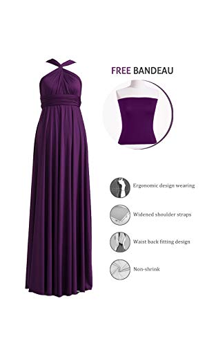 72styles Maxi Infinity Dress for Bridesmaids, Convertible Multi-Way Wrap - color: Dark Purple, size: One Size