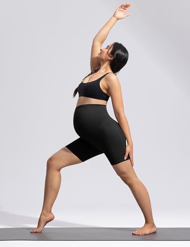 POSHDIVAH Creamluxe Maternity Biker Shorts with Pockets 6"/8" - color: Black, size: Medium
